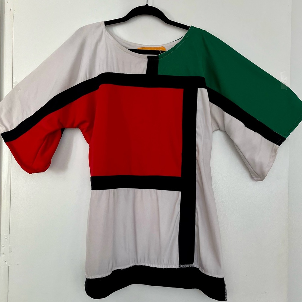 Color Block Mondrian Mini Dress Kimono Sleeve Costume Handmade